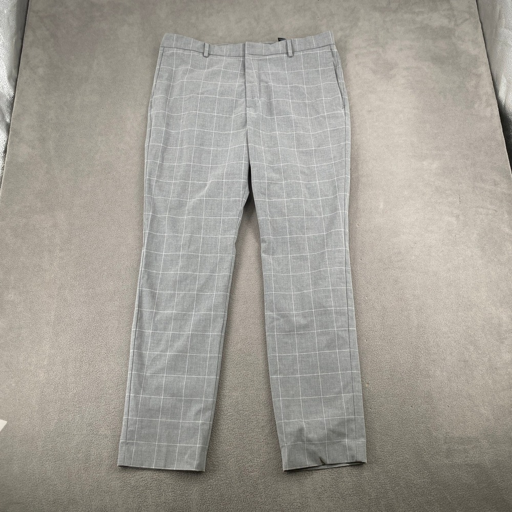 HM Mens Slim Fit Grey Windowpane Plaid Dress Pants Trousers Size 34 309957